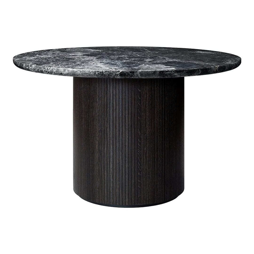 Moon Dining Table - Round Dining Tables Gubi 47.2" Dia x 28.7" H Brown/Black Stained Oak Veneer Base & Gray Marble Top 