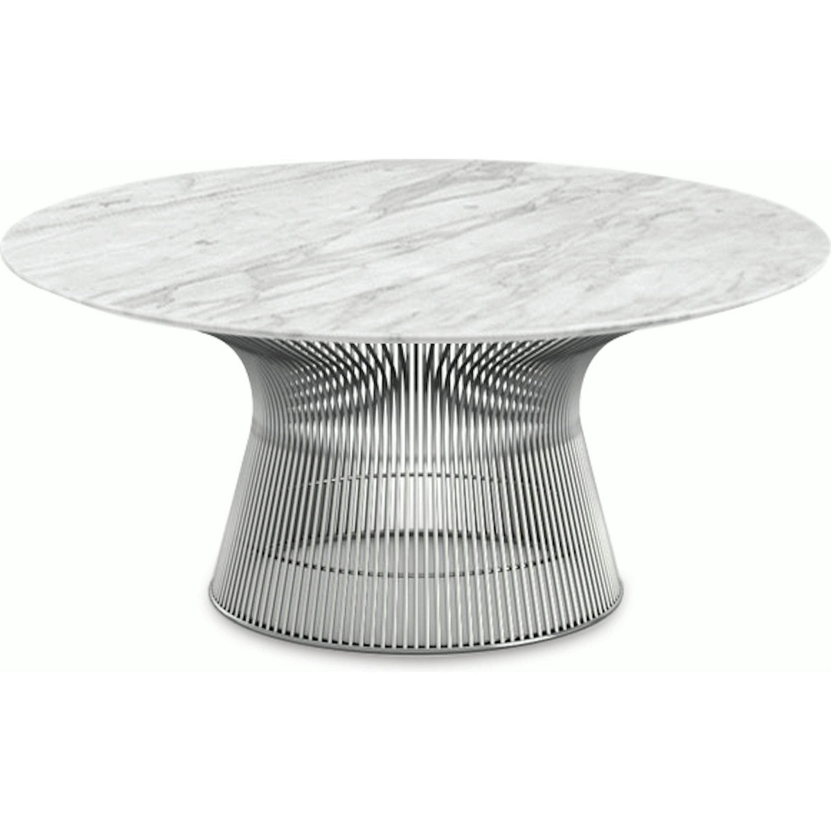 Platner Nickel 36&quot; Coffee Table Coffee Tables Knoll Polished Finish Carrara Marble Top: White-grey 