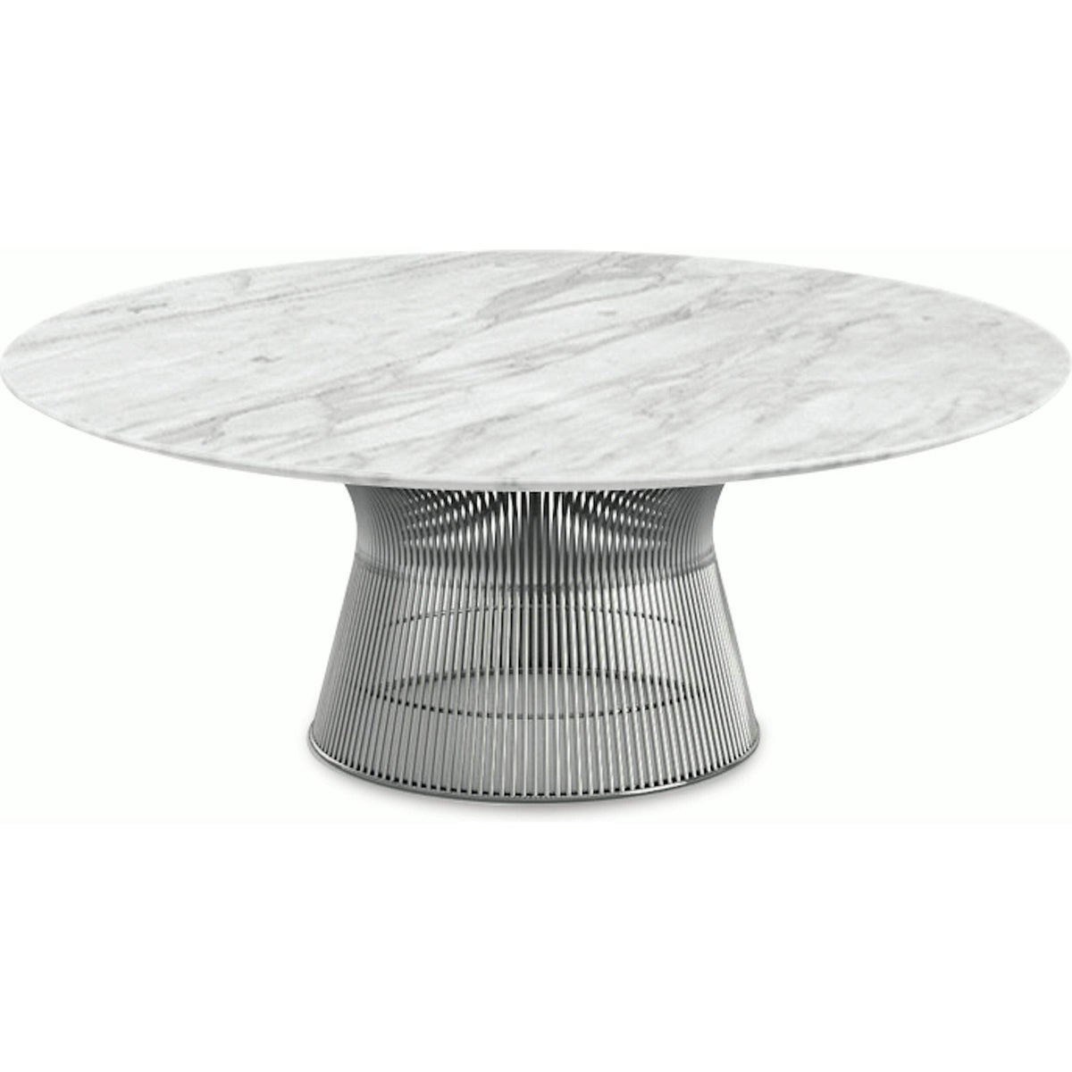 Platner Nickel 42&quot; Coffee Table Coffee Tables Knoll Polished Finish Carrara Marble Top: White-grey 