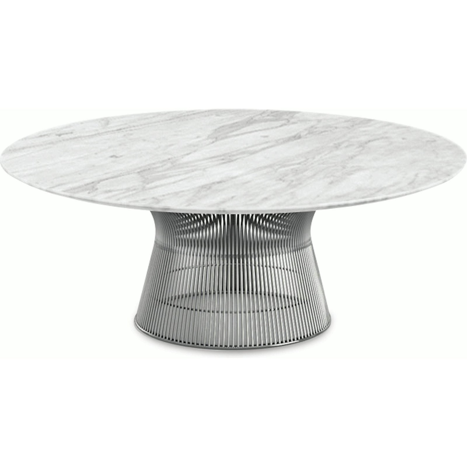 Platner Nickel 42" Coffee Table Coffee Tables Knoll Polished Finish Carrara Marble Top: White-grey 