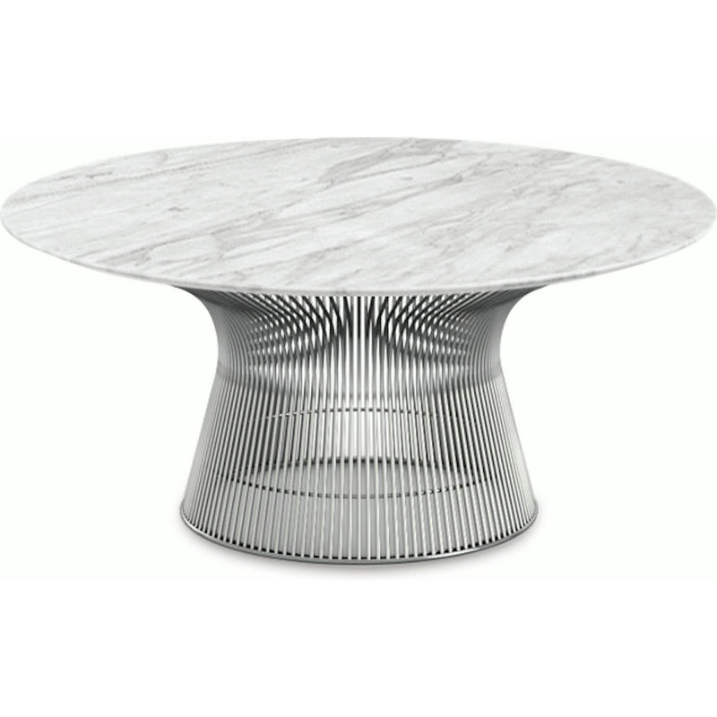 Platner Nickel 36" Coffee Table Coffee Tables Knoll Satin Finish Carrara Marble Top: White-grey 