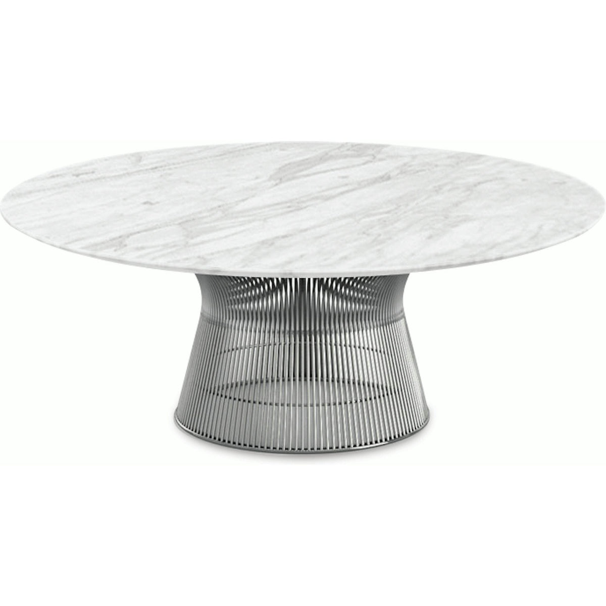 Platner Nickel 42&quot; Coffee Table Coffee Tables Knoll Satin Finish Carrara Marble Top: White-grey 