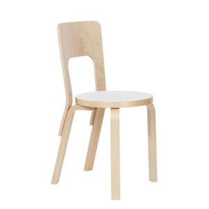 Chair 66 Side/Dining Artek Seat IKI White HPL, Edge Natural Birch / Legs and Backrest Natural Lacquered +$15.00 