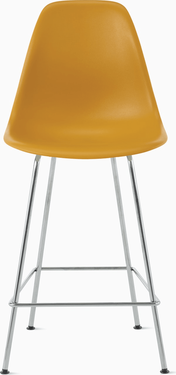 Eames Molded Plastic Counter Stool bar seating herman miller Deep Yellow Trivalent Chrome 