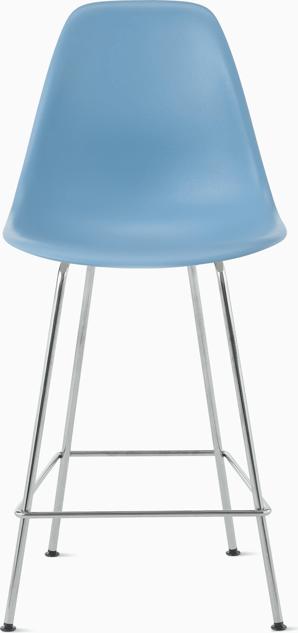 Eames Molded Plastic Counter Stool bar seating herman miller Pale Blue Trivalent Chrome 