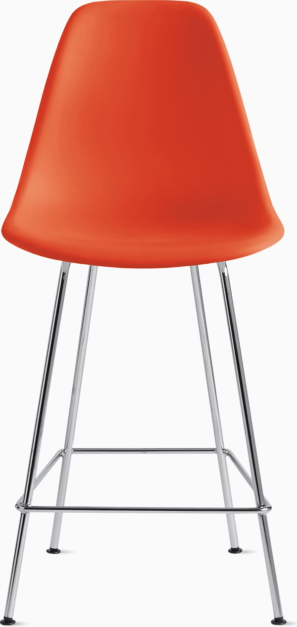 Eames Molded Plastic Counter Stool bar seating herman miller Red Orange Trivalent Chrome 
