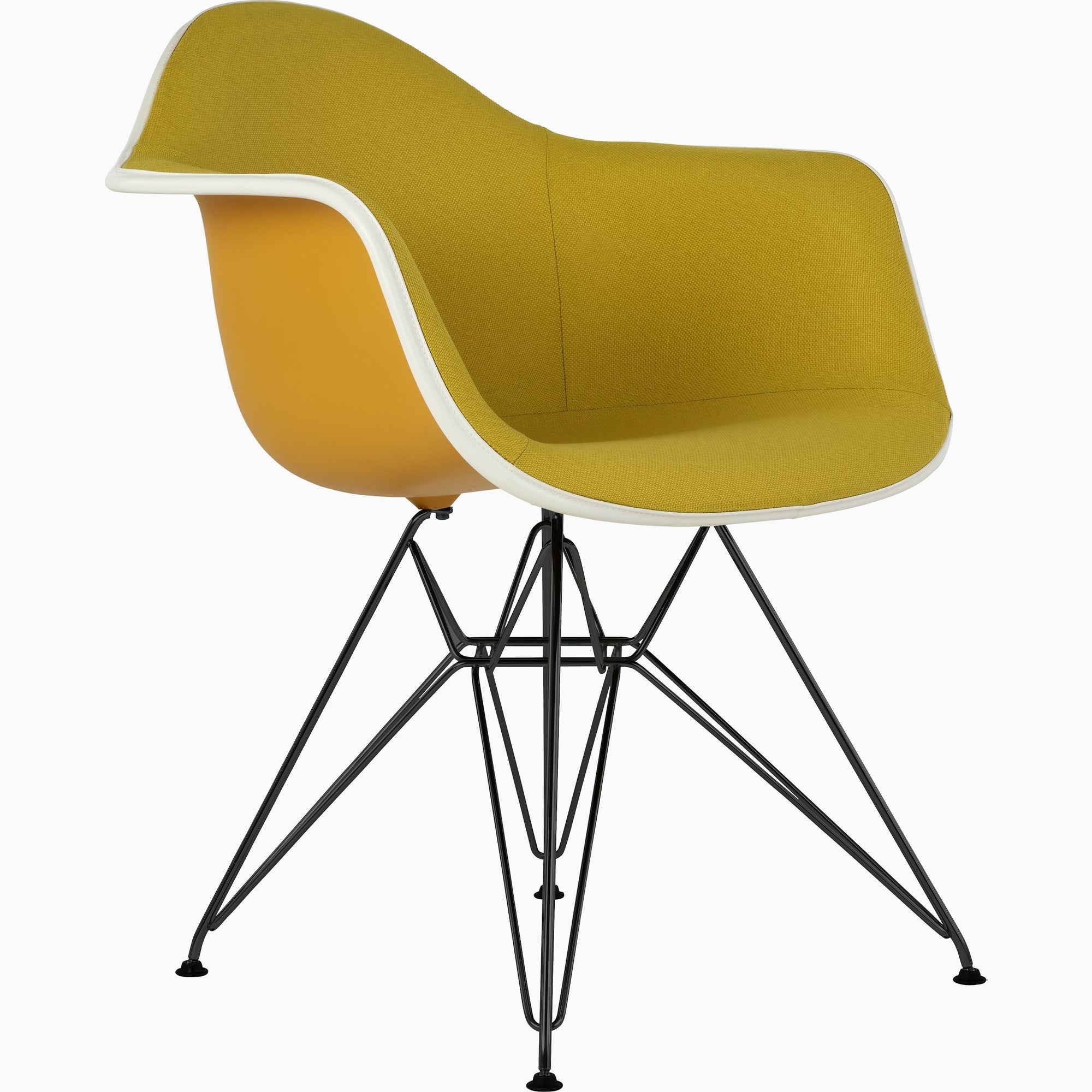 Eames Molded Plastic Upholstered  Arm Chair with Wire Base