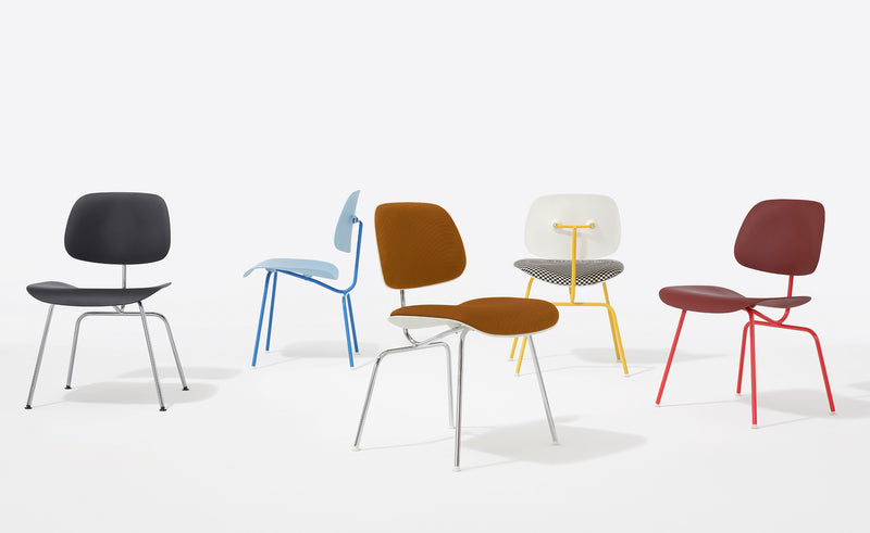 Eames Upholstered Molded Plastic Dining Chair Metal Base DCM EC-127 by Herman Miller