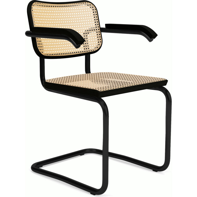 Cesca Cane Chair Side/Dining Knoll Arm Chair Ebonized Beech Black