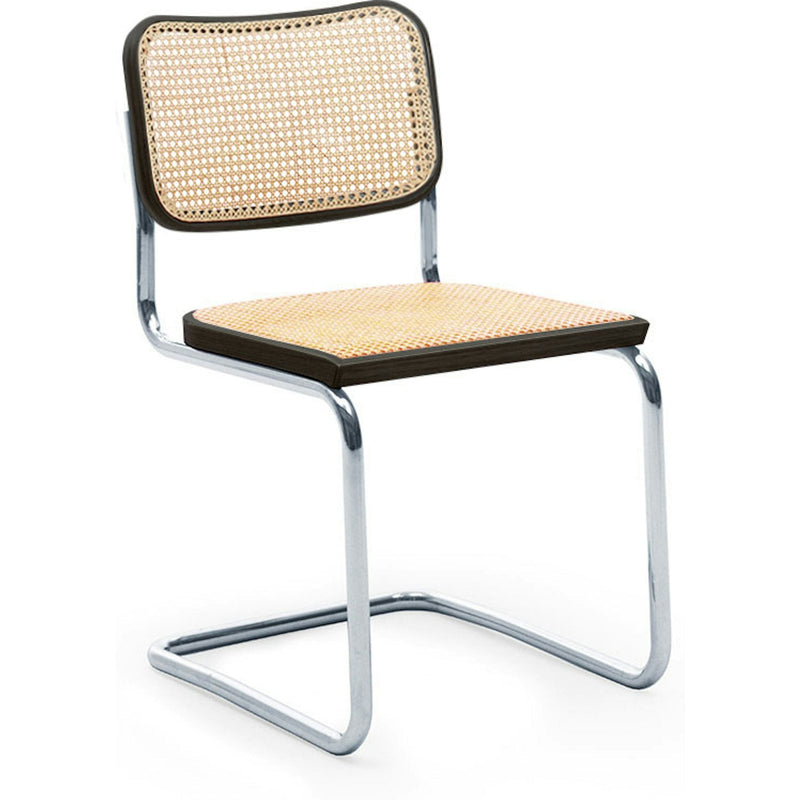Cesca Cane Chair Side/Dining Knoll Armless Ebonized Beech Polished Chrome