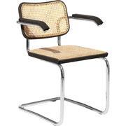 Cesca Cane Chair Side/Dining Knoll Arm Chair Ebonized Beech Polished Chrome