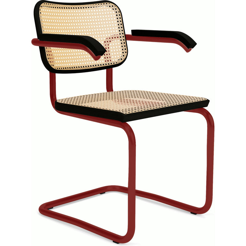 Cesca Cane Chair Side/Dining Knoll Arm Chair Ebonized Beech Red