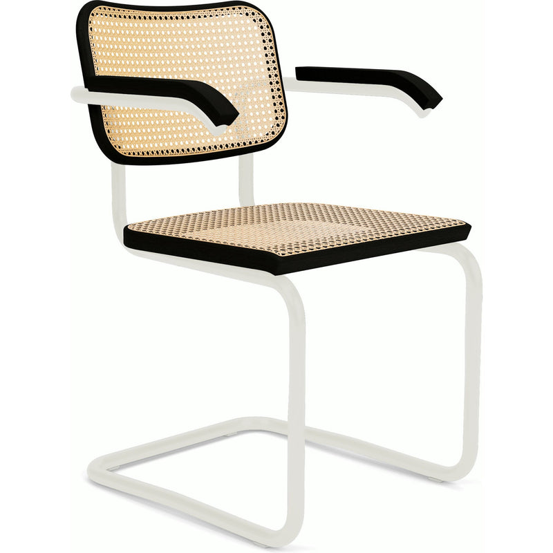 Cesca Cane Chair Side/Dining Knoll Arm Chair Ebonized Beech White