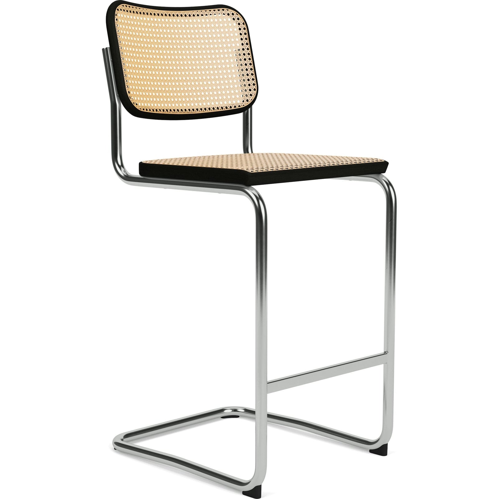 Cesca Stool–Cane Seat & Back Stools Knoll Bar Height Ebonized Beech Polished Chrome