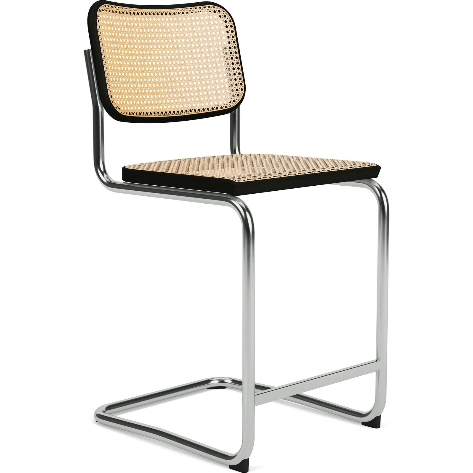 Cesca Stool–Cane Seat & Back Stools Knoll Counter Height Ebonized Beech Polished Chrome