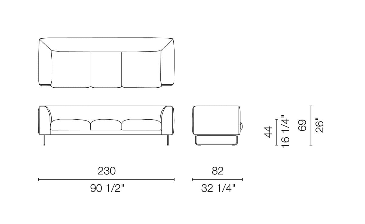 Elan 90 Inch Three Seat Sofa Sofa Cappellini 