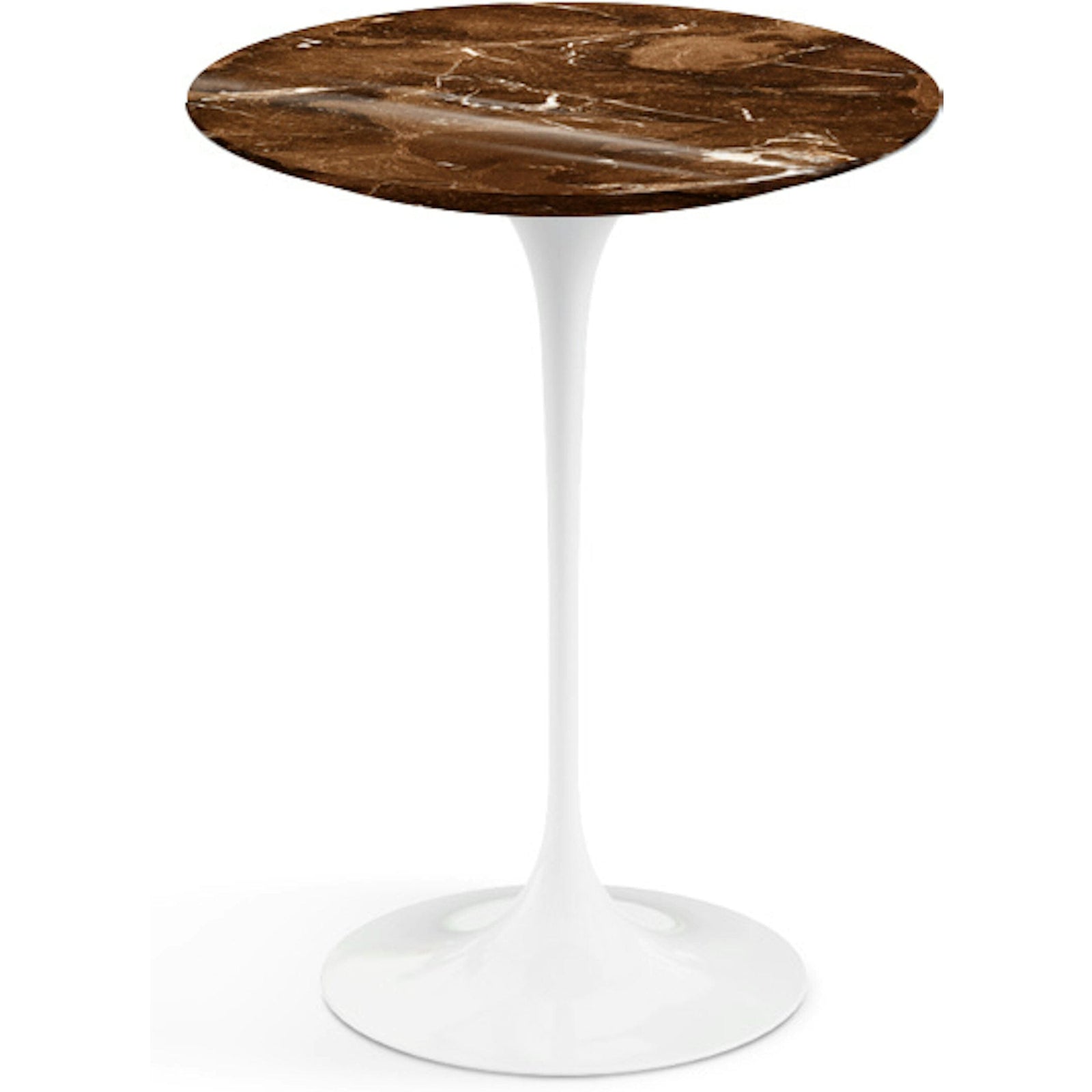 Saarinen Side Table - 16" Round side/end table Knoll White Espresso marble, Shiny finish 