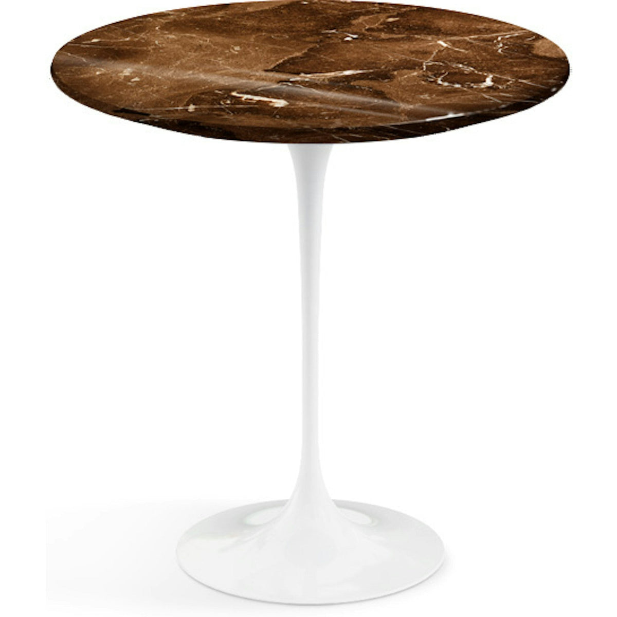 Saarinen Side Table - 20” Round side/end table Knoll White Espresso marble, Shiny finish 