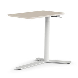 Float Mini Height Adjustable Table Desks humanscale Vapor Gray- Natural Linoleum Top And Cloud White Base 