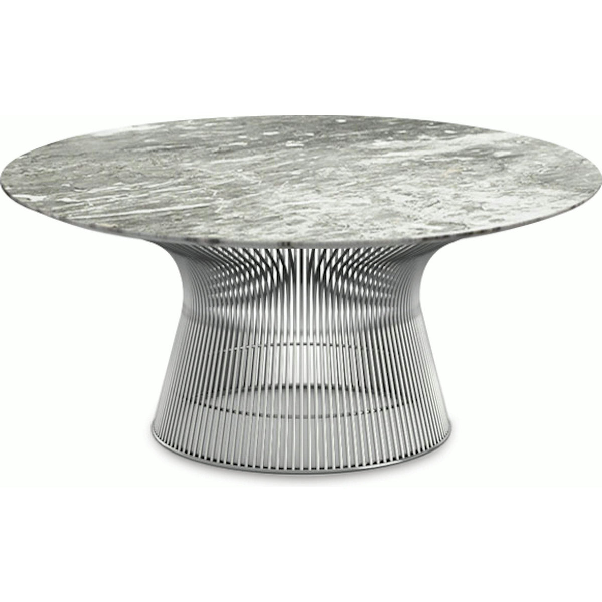 Platner Nickel 36&quot; Coffee Table Coffee Tables Knoll Polished Finish Grey Marble Top: Light Grey 