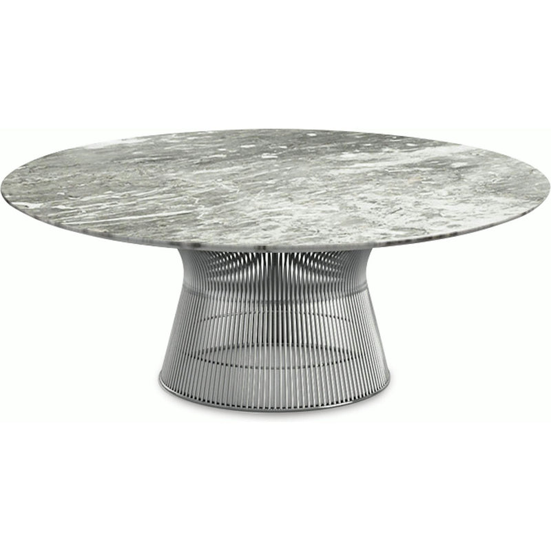 Platner Nickel 42" Coffee Table Coffee Tables Knoll Polished Finish Grey Marble Top: Light grey 