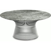 Platner Nickel 36" Coffee Table Coffee Tables Knoll Satin Finish Grey Marble Top: Light Grey 