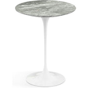 Saarinen Side Table - 16" Round side/end table Knoll White Grey marble, Satin finish 