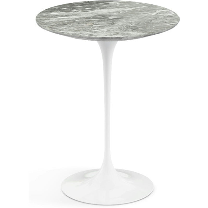 Saarinen Side Table - 16" Round side/end table Knoll White Grey marble, Satin finish 
