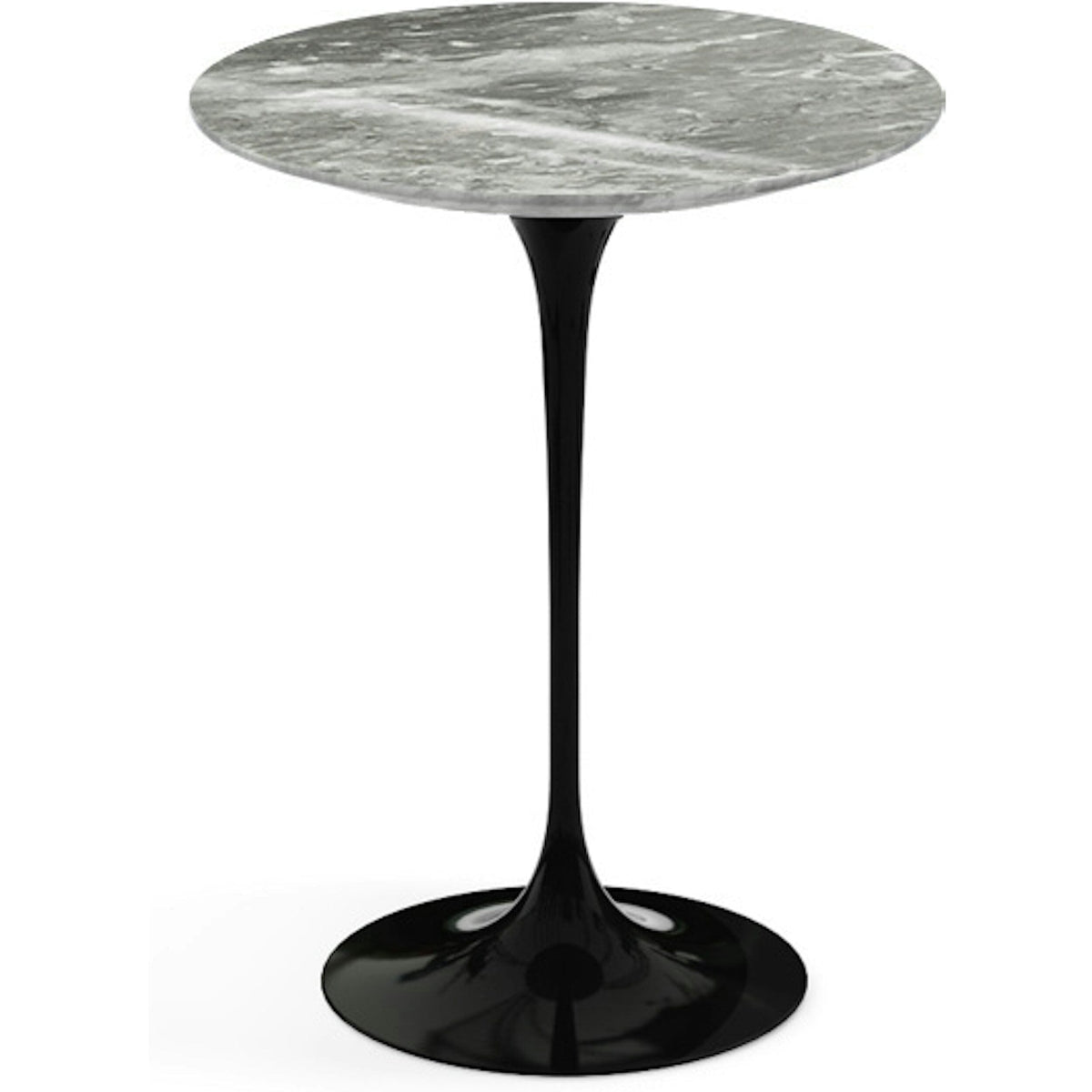 Saarinen Side Table - 16" Round side/end table Knoll Black Grey marble, Shiny finish 