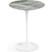 Saarinen Side Table - 16" Round side/end table Knoll White Grey marble, Shiny finish 