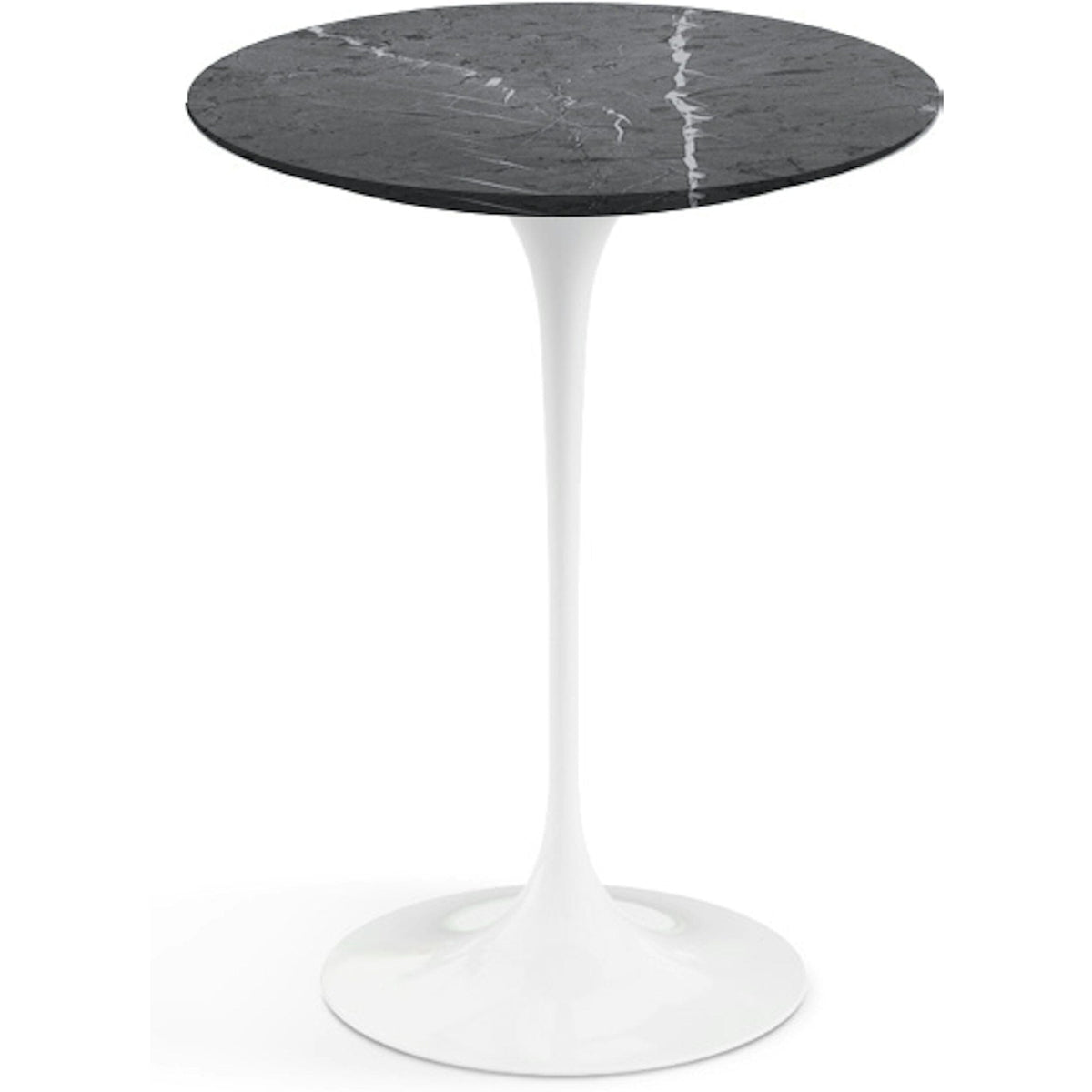 Saarinen Side Table - 16" Round side/end table Knoll White Grigio Marquina marble, Satin finish 
