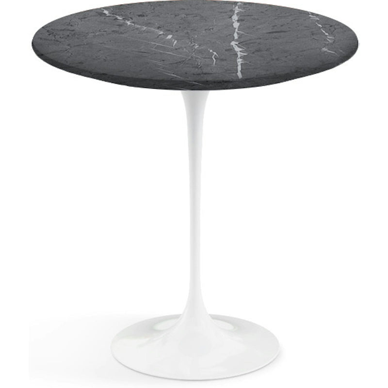 Saarinen Side Table - 20” Round side/end table Knoll White Grigio Marquina marble, Satin finish 