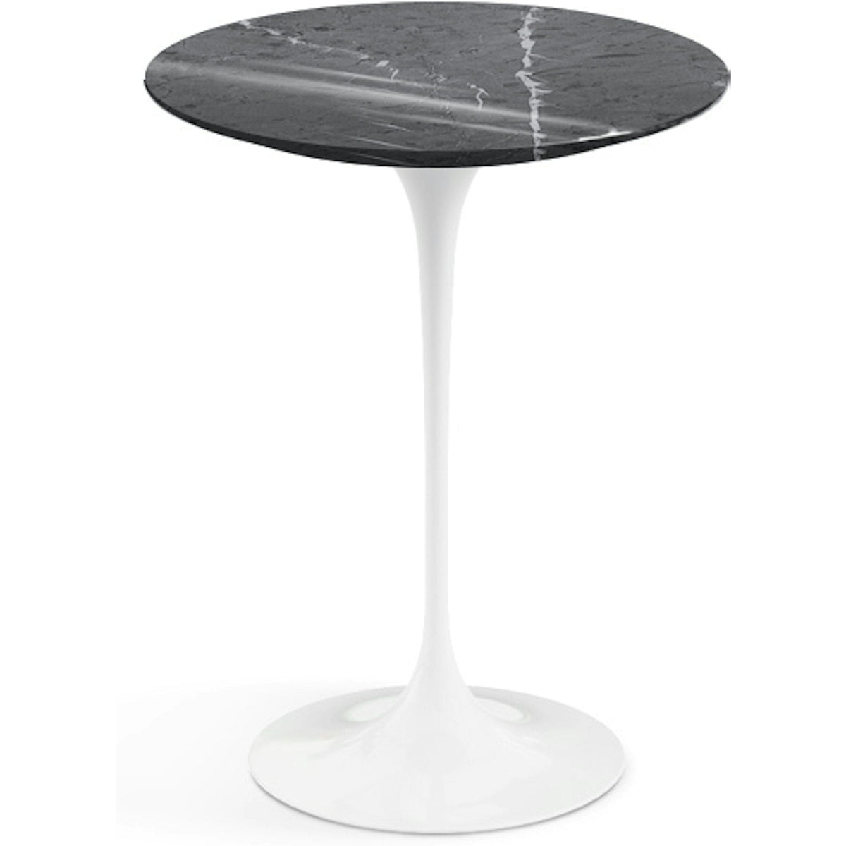 Saarinen Side Table - 16" Round side/end table Knoll White Grigio Marquina marble, Shiny finish 