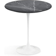Saarinen Side Table - 20” Round side/end table Knoll White Grigio Marquina marble, Shiny finish 