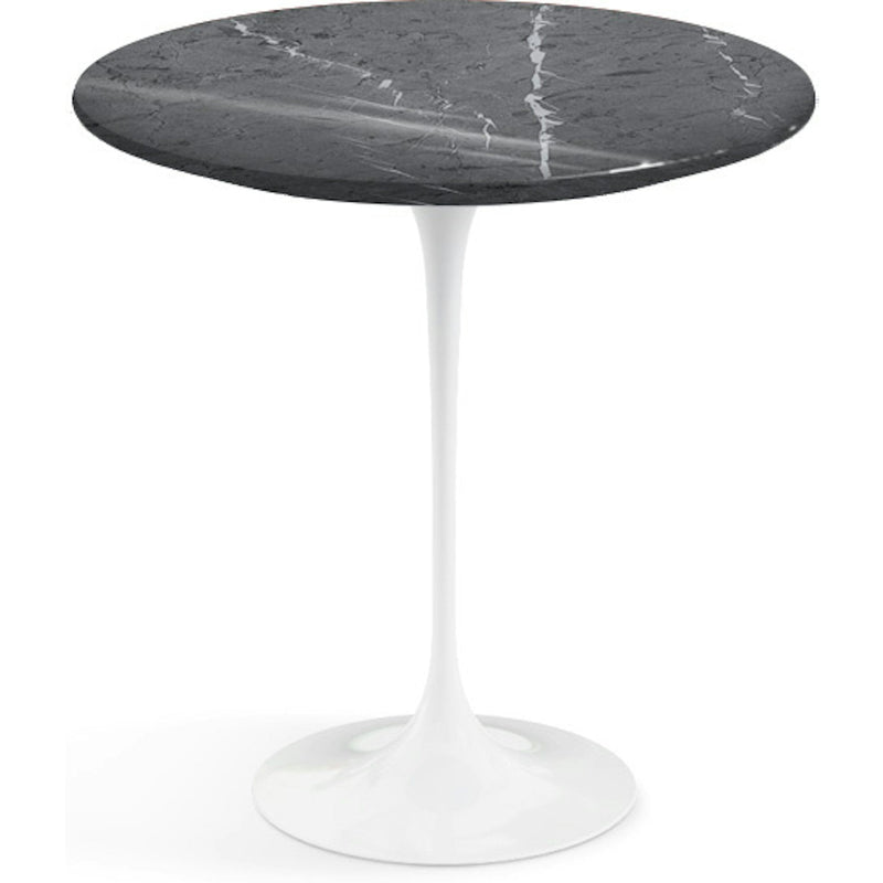 Saarinen Side Table - 20” Round side/end table Knoll White Grigio Marquina marble, Shiny finish 