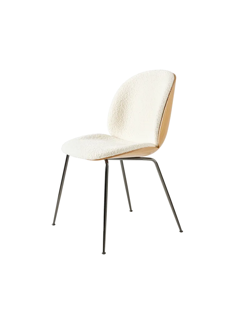 Beetle Dining Chair with Stackable Base - Veneer Shell + Front Upholstered Chairs Gubi 