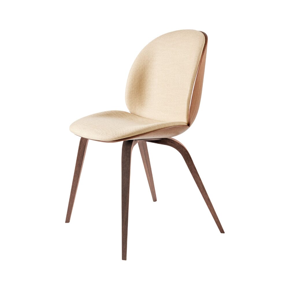 Beetle Dining Chair With Wood Base - Veneer Shell - Front Upholstered Chairs Gubi 