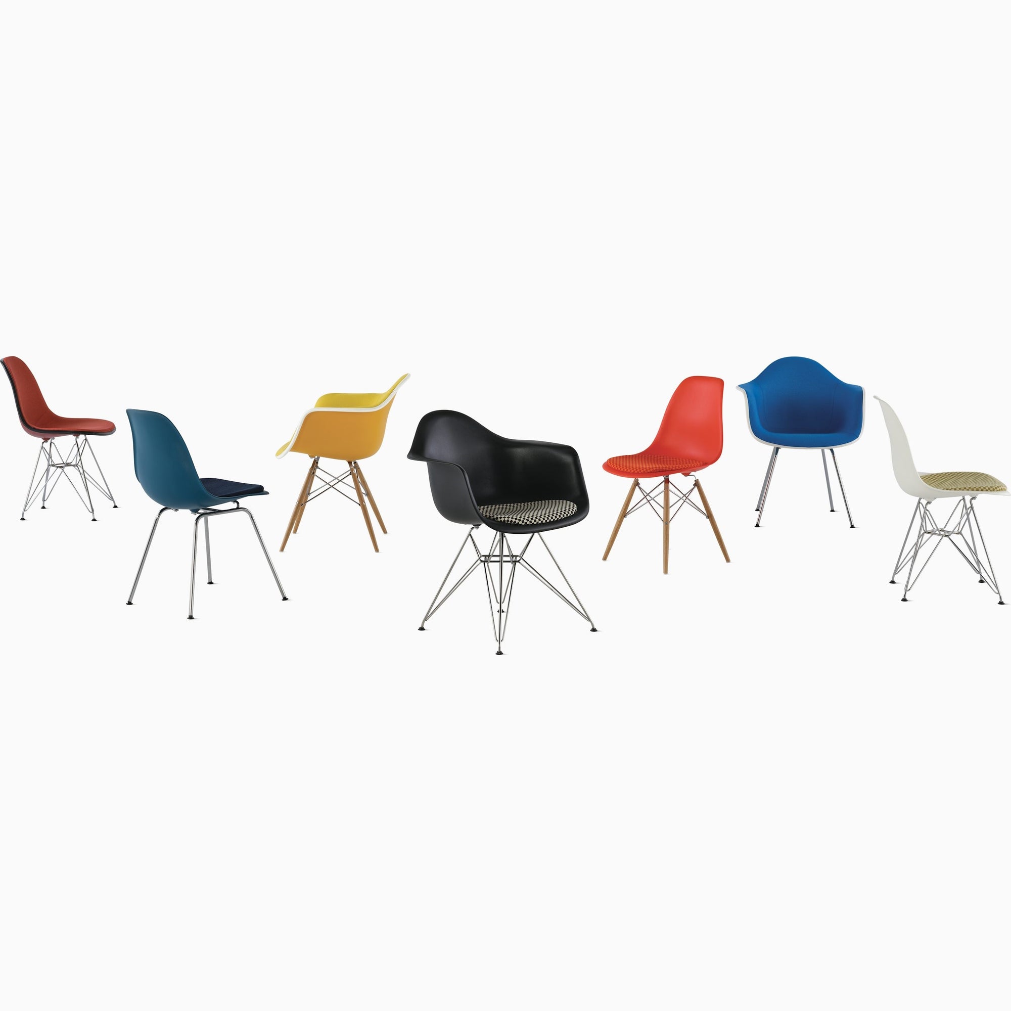 Eames Molded Plastic Upholstered  Arm Chair with Wire Base