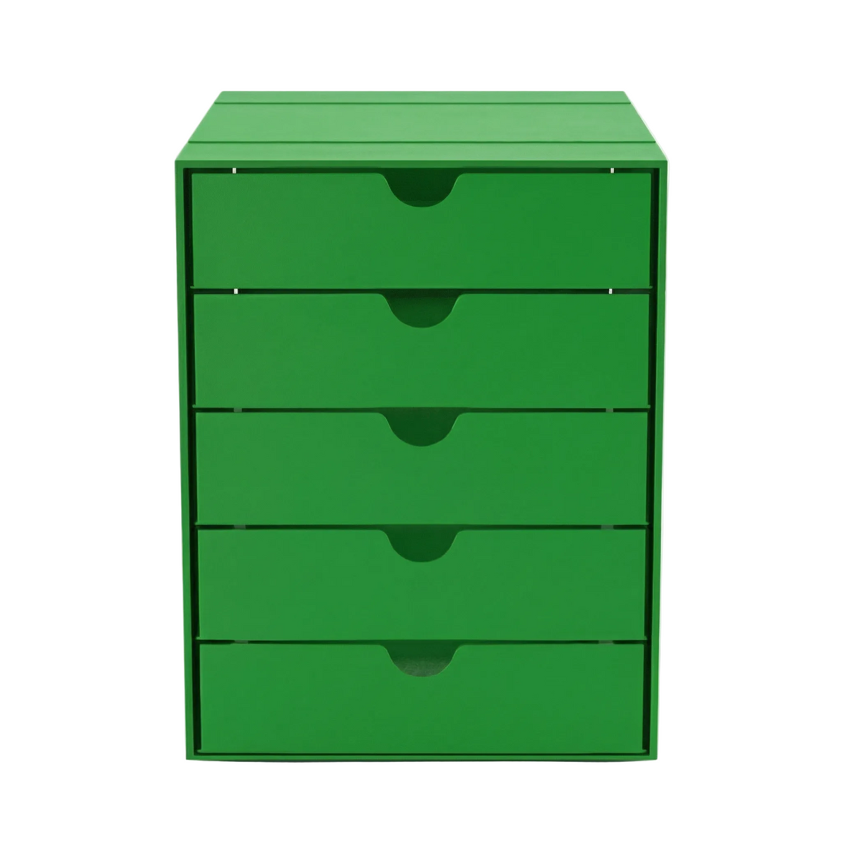 Green dresser with multiple drawers on a white background