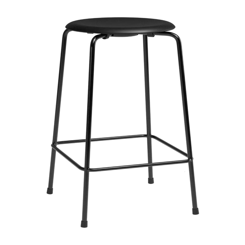 High Dot Counter Stool - 4 Legs Stools Fritz Hansen Intense Black leather &amp; Black Powdercoated base 