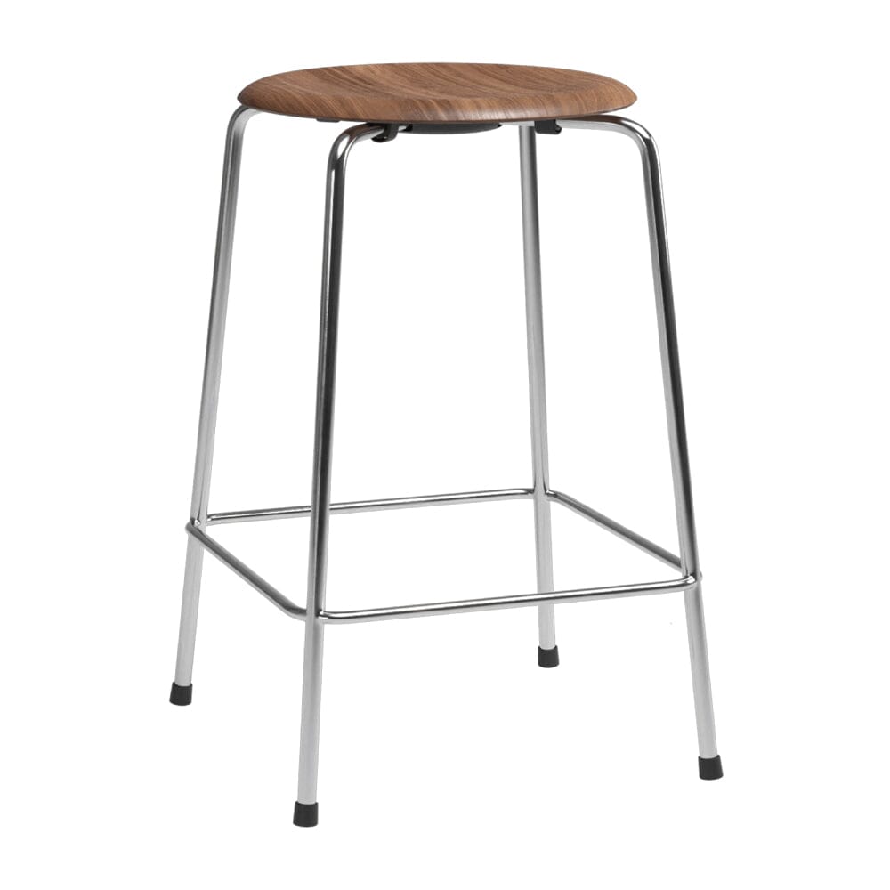 High Dot Counter Stool - 4 Legs Stools Fritz Hansen Walnut veener &amp; Chromed base 