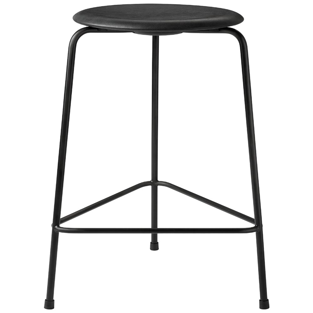 High Dot Stool - 3 Legs Stools Fritz Hansen Intense Black leather & Black Powdercoated base 