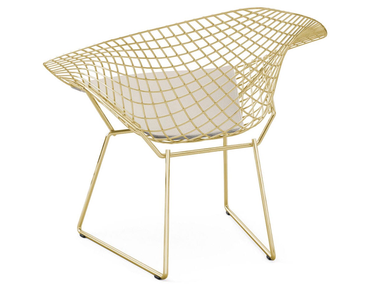 Bertoia Gold Plated Small Diamond Chair With Seat Pad lounge chair Knoll 