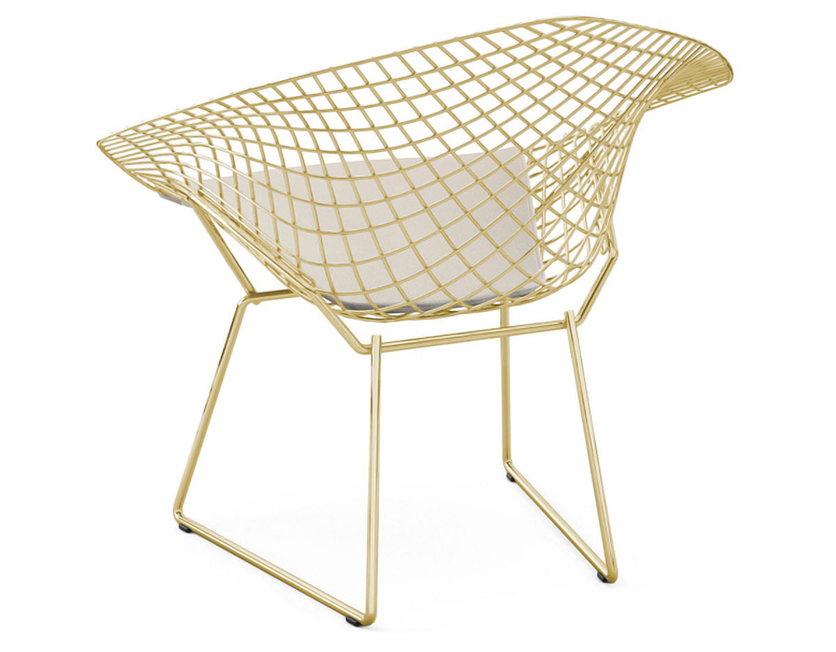 Bertoia Gold Plated Small Diamond Chair With Seat Pad