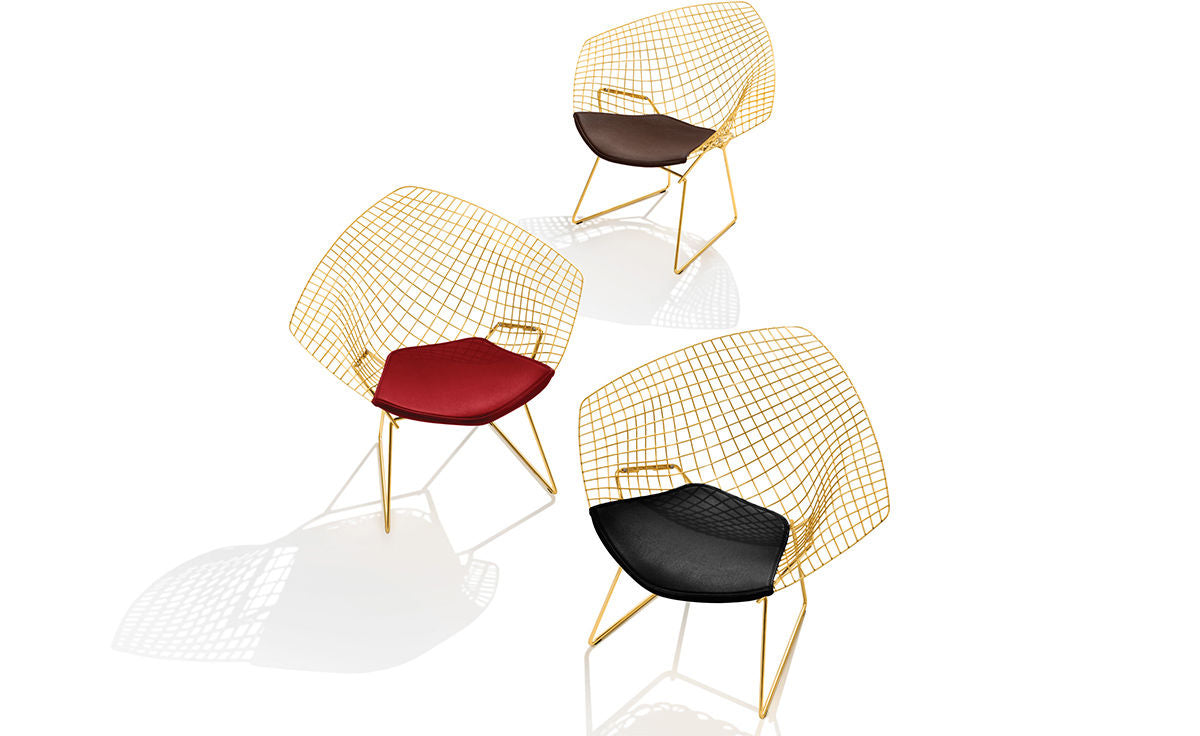 Bertoia Gold Plated Small Diamond Chair With Seat Pad