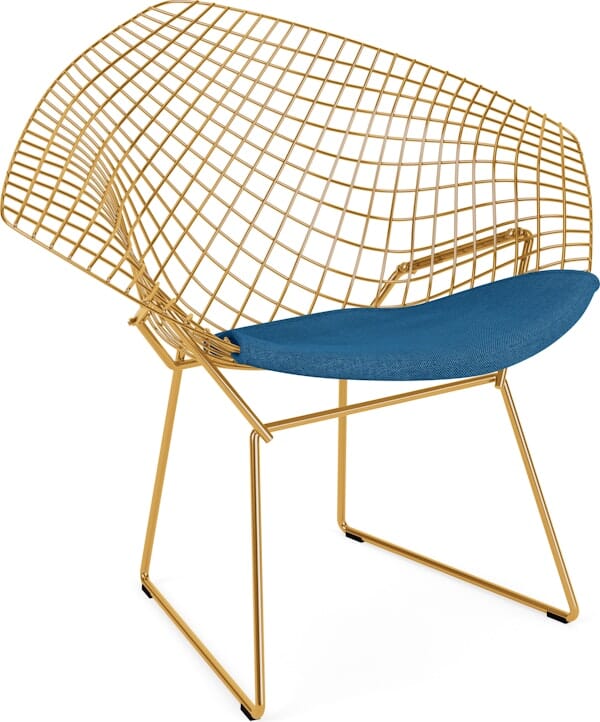 Bertoia Gold Plated Small Diamond Chair With Seat Pad lounge chair Knoll 