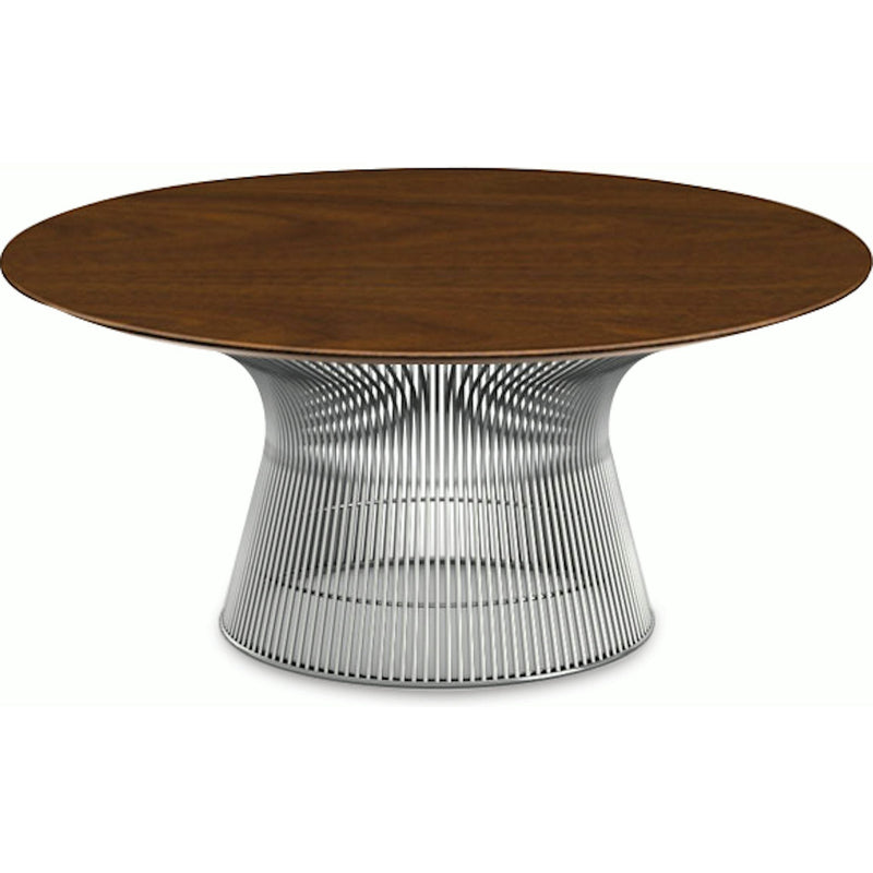 Platner Nickel 36" Coffee Table Coffee Tables Knoll Veneer Light Walnut Top 
