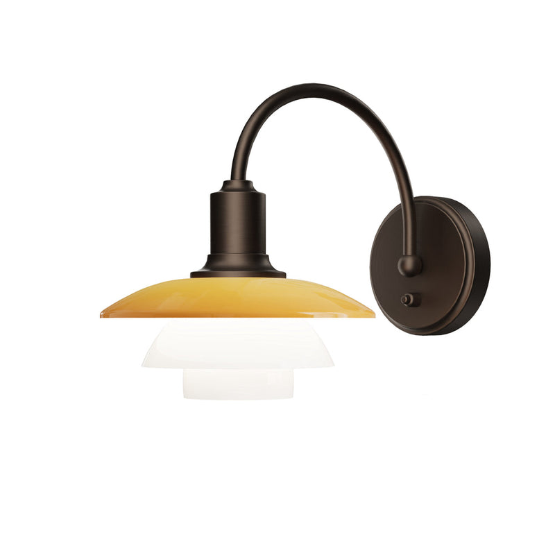 Louis Poulsen PH 2/2 Wall Lamp Centenary Edition with switch in aged brass, Amber and White Opal glass