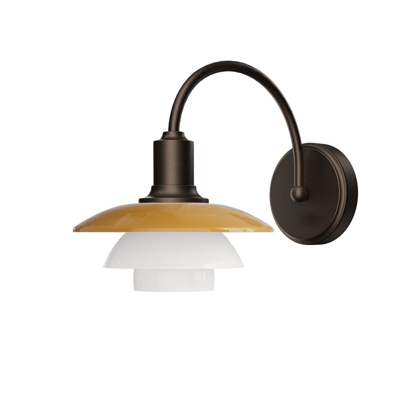 Louis Poulsen PH 2/2 Wall Lamp Centenary Edition without switch in aged brass, Amber and White Opal glass