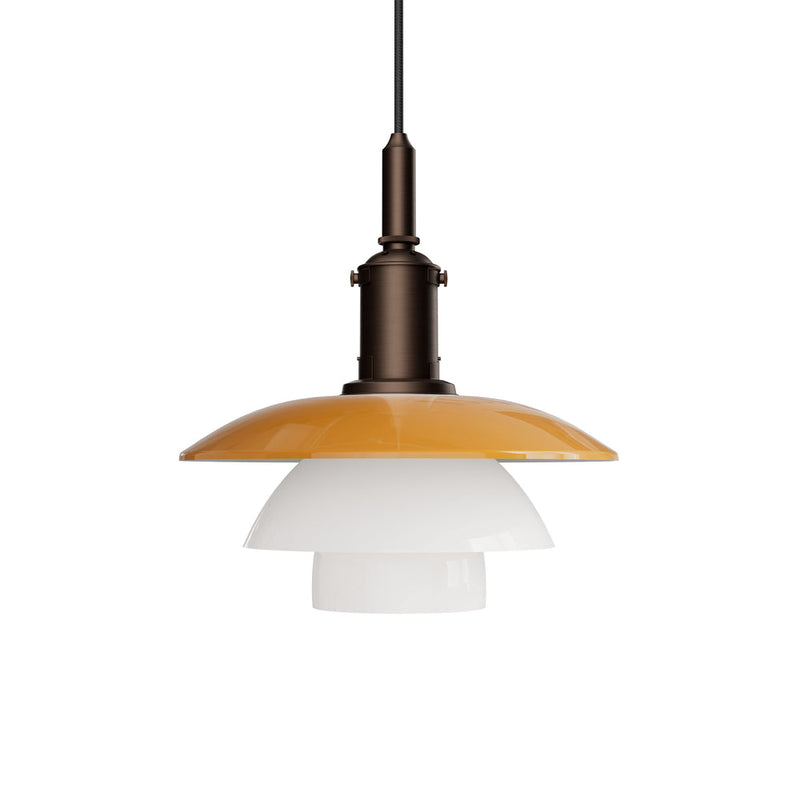 Louis Poulsen PH 3/3 Pendant Centenary Edition in aged brass, Amber and White Opal glass